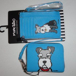Marc Tetro Wallets, Set of 2 NEW, Vegan Leather, funky dog design blue black W91